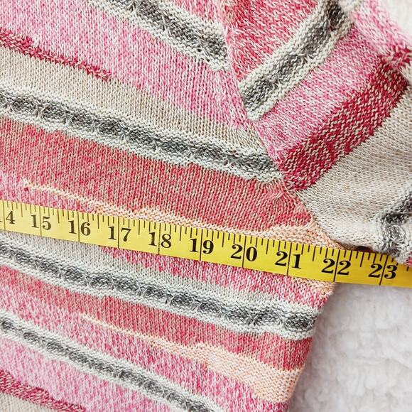 Sweater Cardigan Size 2X Lace Coral Beige Stripe Whimsycore Soft Girl Cozycore - Picture 5 of 8